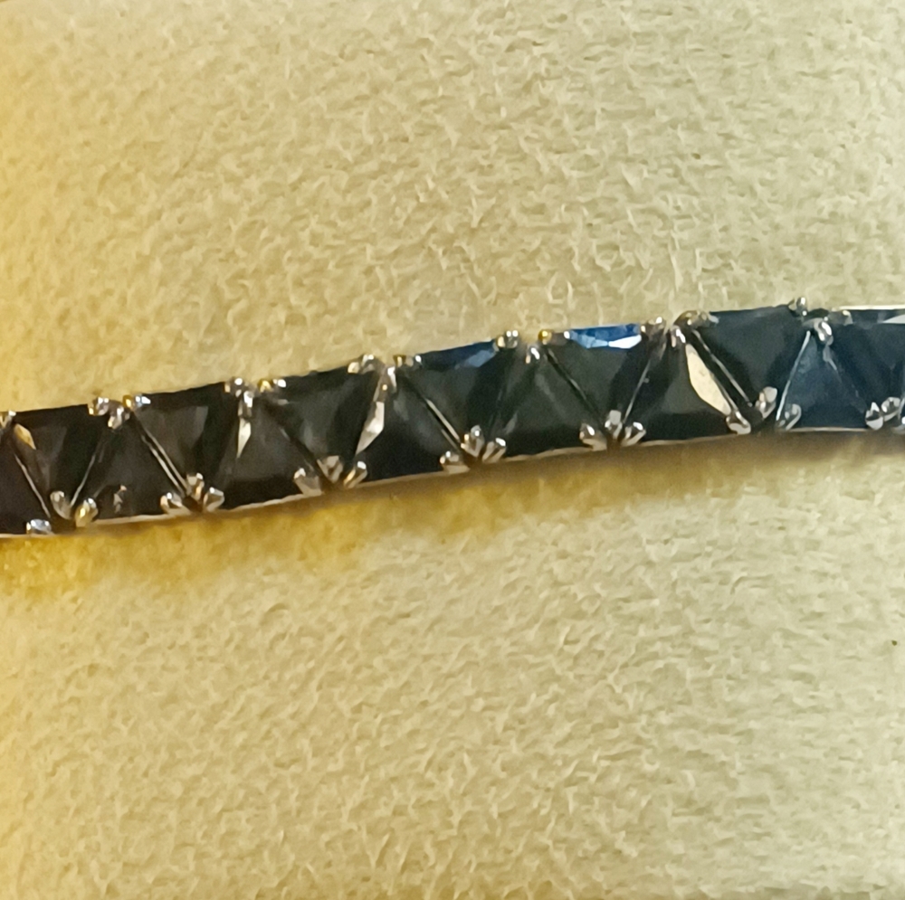 UTC Sterling Silver Black Spinel Trillion Cut Tennis Bracelet 7"